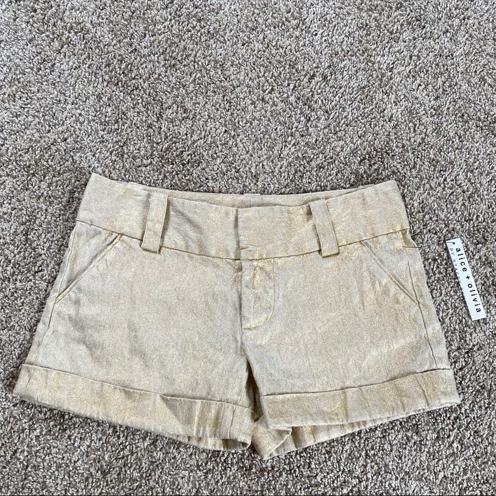 alice + olivia by stacey bendet gold linen shorts